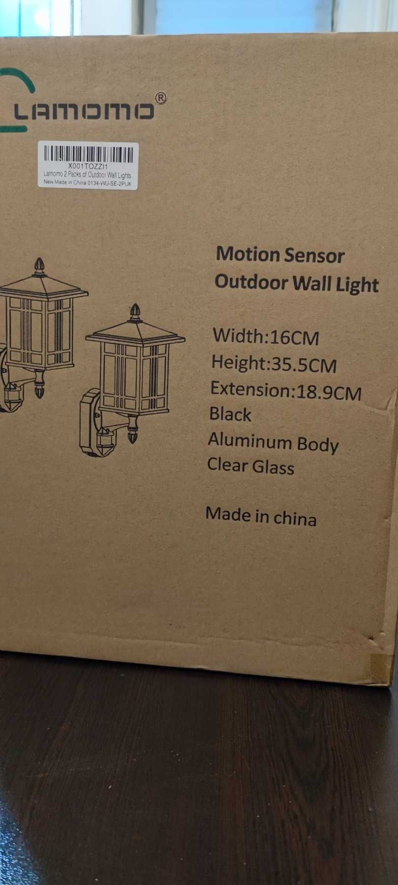 Lamomo Външна стенна лампа със сензор за движение с крушка, 2 броя