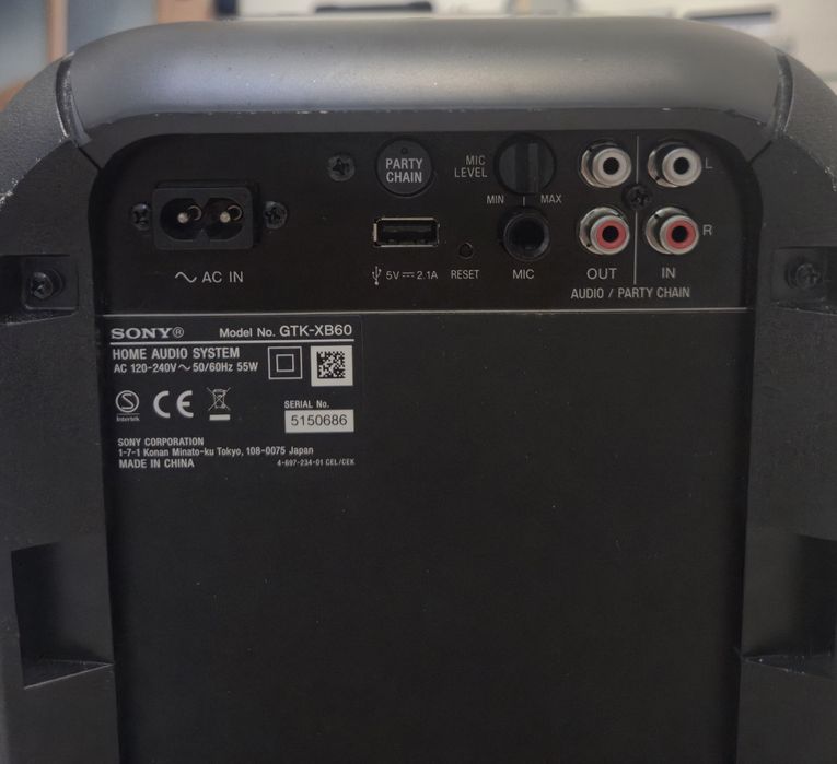 Power SONY GTKXB60B, Bluetooth, NFC, Extra Bass, Party Music, Iluminar