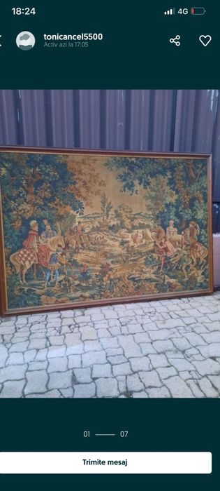 Tapiserie vintage cu ramă din lemn