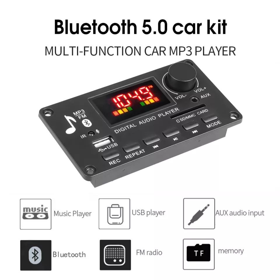 Mp3 player DC 7V-26V, 2*40W, Bluetooth 5.0 ,Sd, USB,Mic,папки,AUX