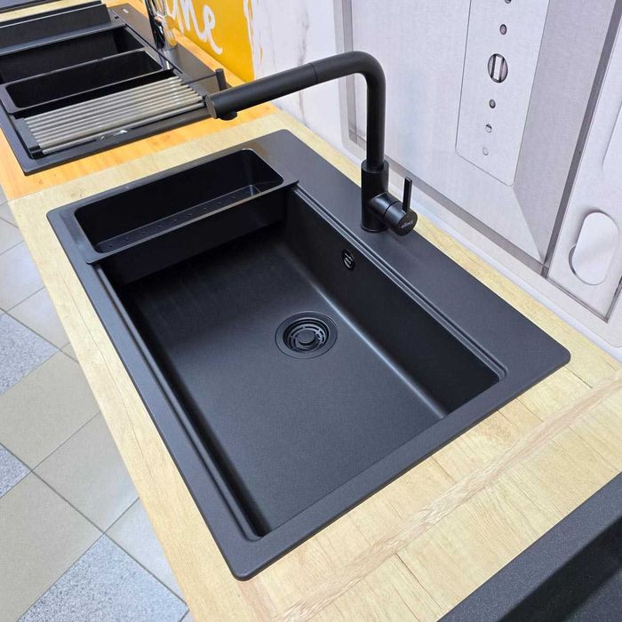 Chiuveta bucatarie granit Time 130 neagra cu baterie Shell Plus Black