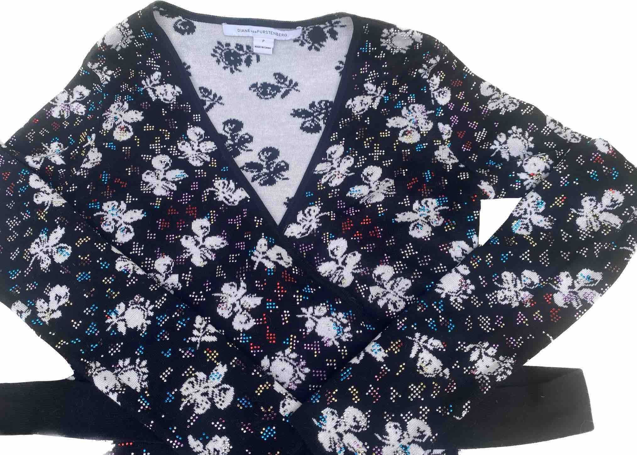 Diane Von Furstenberg Superba Bluza/Top Glossy Negru Floral Original