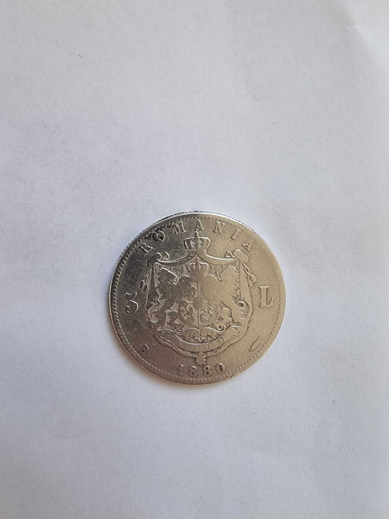 Vând moneda rara de colectie de 5 lei 1880 cu Carol I (din argint)