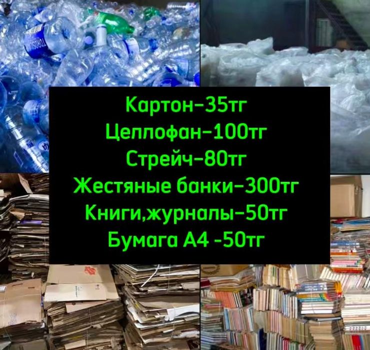 Картон, целлофан, пакет Алматы /Алматинская область , макулатура, сала