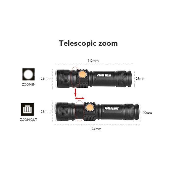 USB акомулаторен LED фенерче със ZOOM