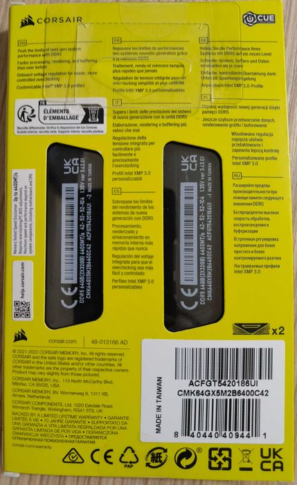 RAM Desktop 64 GB (2x32), DDR 5, Corsair Vengance Black Intel XMP 3.0