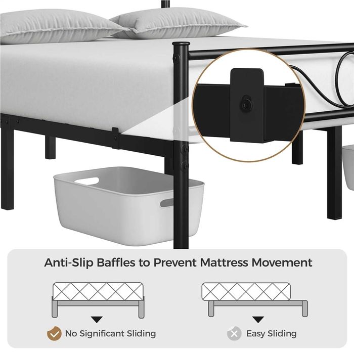 Pat metalic dublu 160x200 cm cu somieră |S 615254 Black(160*200cm)