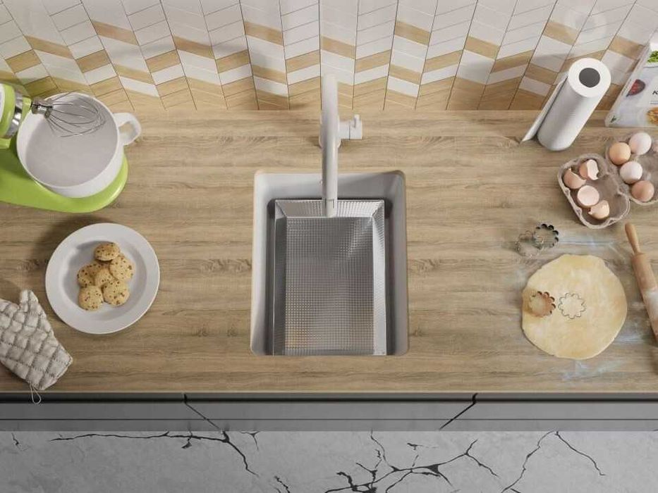 Бяла кухненска мивка за вграждане под плот Венеция 50 XL 460x440 мм