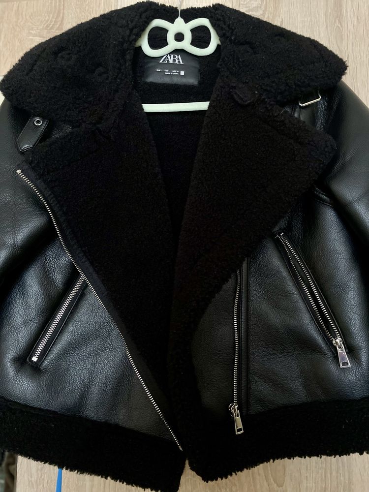Кожено яке Zara с каракул Есен/Зима
