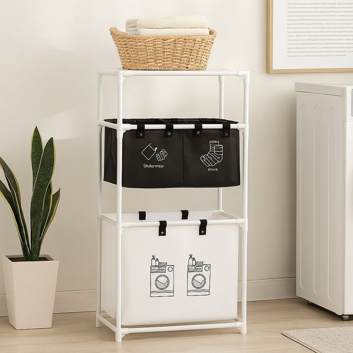 Мултифункционален органазйер за мръсни дрехи с 3 кошници и 3 рафта