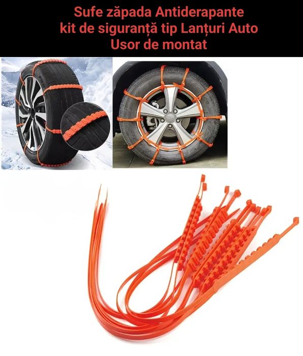 Benzi Zăpadă Antiderapante 10buc set Șufe zăpada tip Lanțuri auto