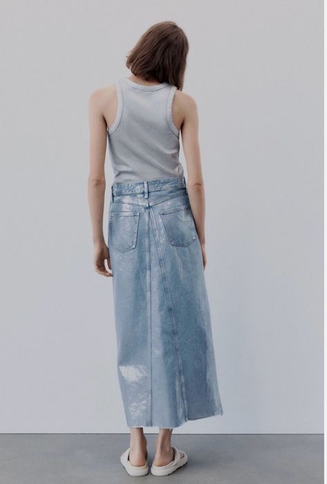 Уникална сребриста дънкова пола Zara