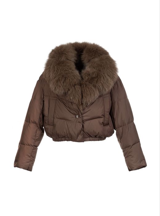 Дамско късо пухено яке с косъм от лисица