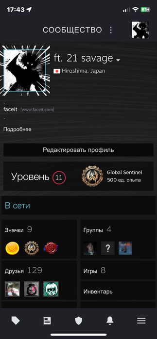 Steam акк с 10 лвл фэйсита