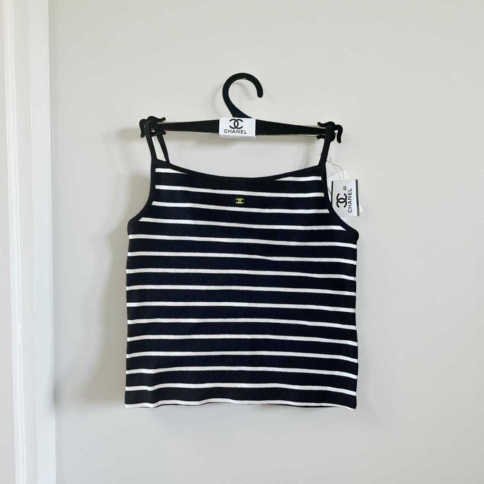 SALE топ рае черен бял памучен потник горница презрамки шанел chanel