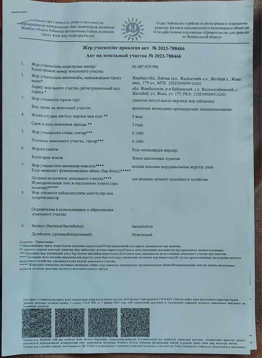 Участок 10 соток Мырзатай