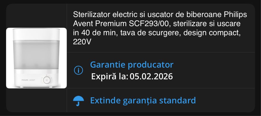 Sterilizator si uscator de biberoane Philips Avent Premium SCF293/00