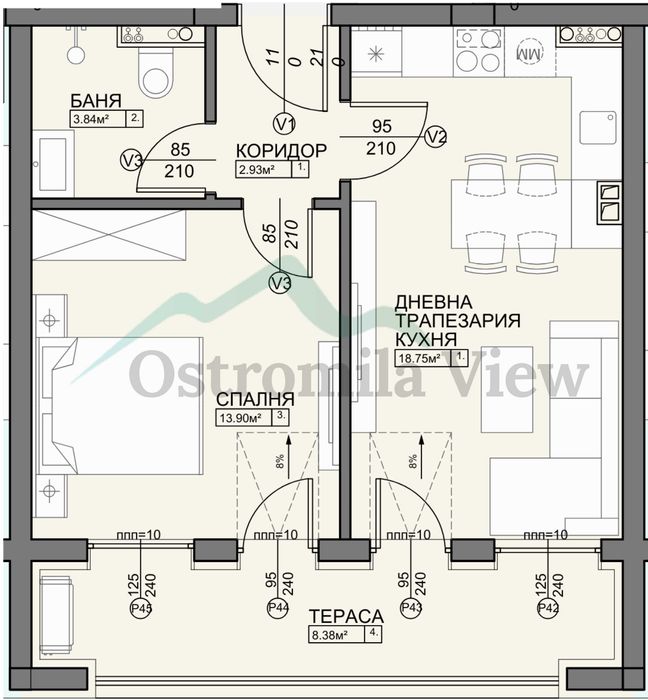 Продава се Двустаен апартамент в Пловдив, Остромила - 70 кв.м за 1226 €/кв.м - Снимка #1