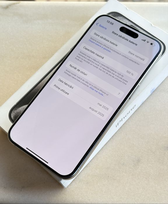iPhone 15 Pro Max 256 gb, baterie 100%, 7 cicluri de incarcare