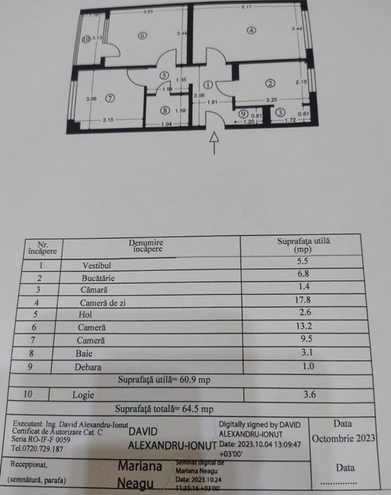 Vând apartament 3 camere, P/4