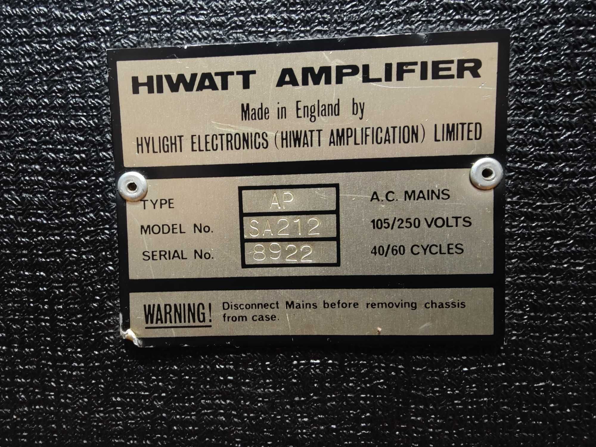 Amplificator chitara Hiwatt SA212, Full lampi, raritate