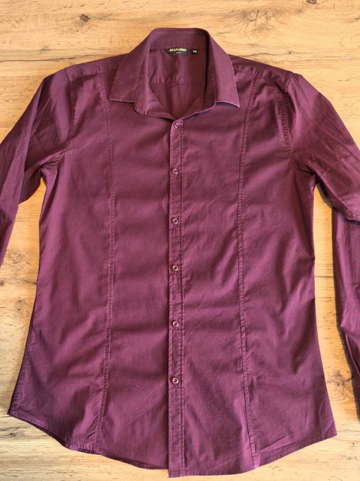 Мъжка бордо риза с дълъг ръкав, slim fit, размер L