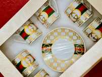 Serviciu cafea 12 piese/logo auriu, cutie,saculet