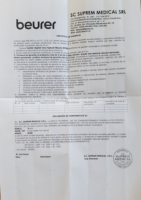 Cantar BEURER pentru copii sau nou nascuti