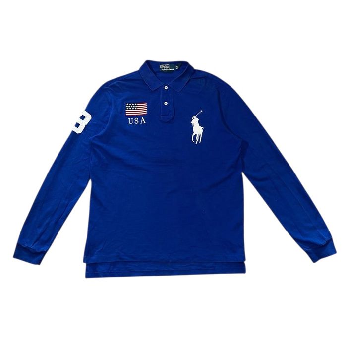 Ralph Lauren Blue USA Flag Polo Long Sleeve