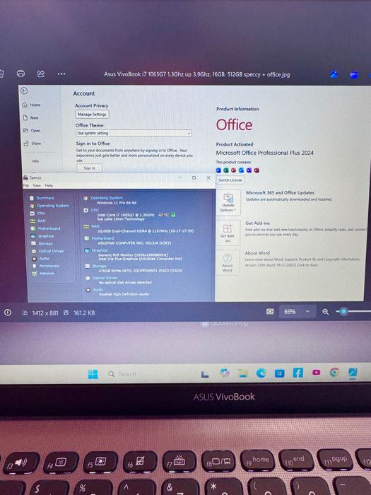 Laptop Asus Vivobook Super Slim i7 Gen 10 / 16 Gb Ram / 512 Gb/Licență