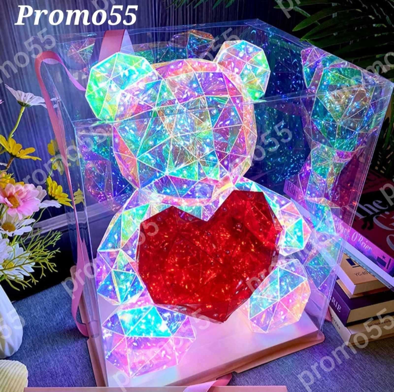 Светещо 3D Led Мече със Сърце в Луксозна Кутия с Панделка