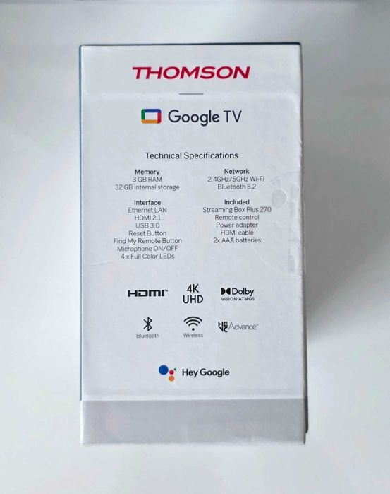 MediaPlayer TV THOMSON Streaming Box Plus 270. 4K. Google TV. Wi-Fi