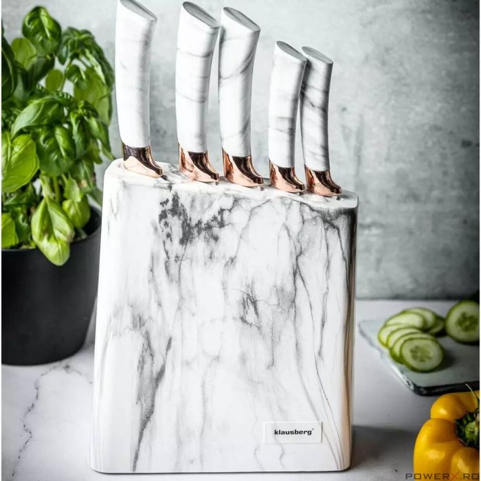 Cutite de bucatarie cu suport, alb, set de 6 piese, Klausberg