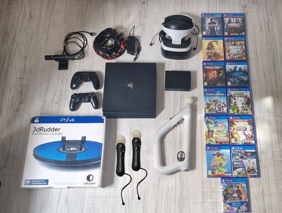 PS 4 PRO 1T+ 2 controller+ Kit complet VR+ 11 jocuri+ motion+pusca etc