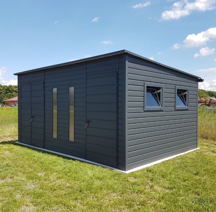 Căsuță de grădină 3,6×3,6m+streașină 3×3,6 m – maro închis mat – spați