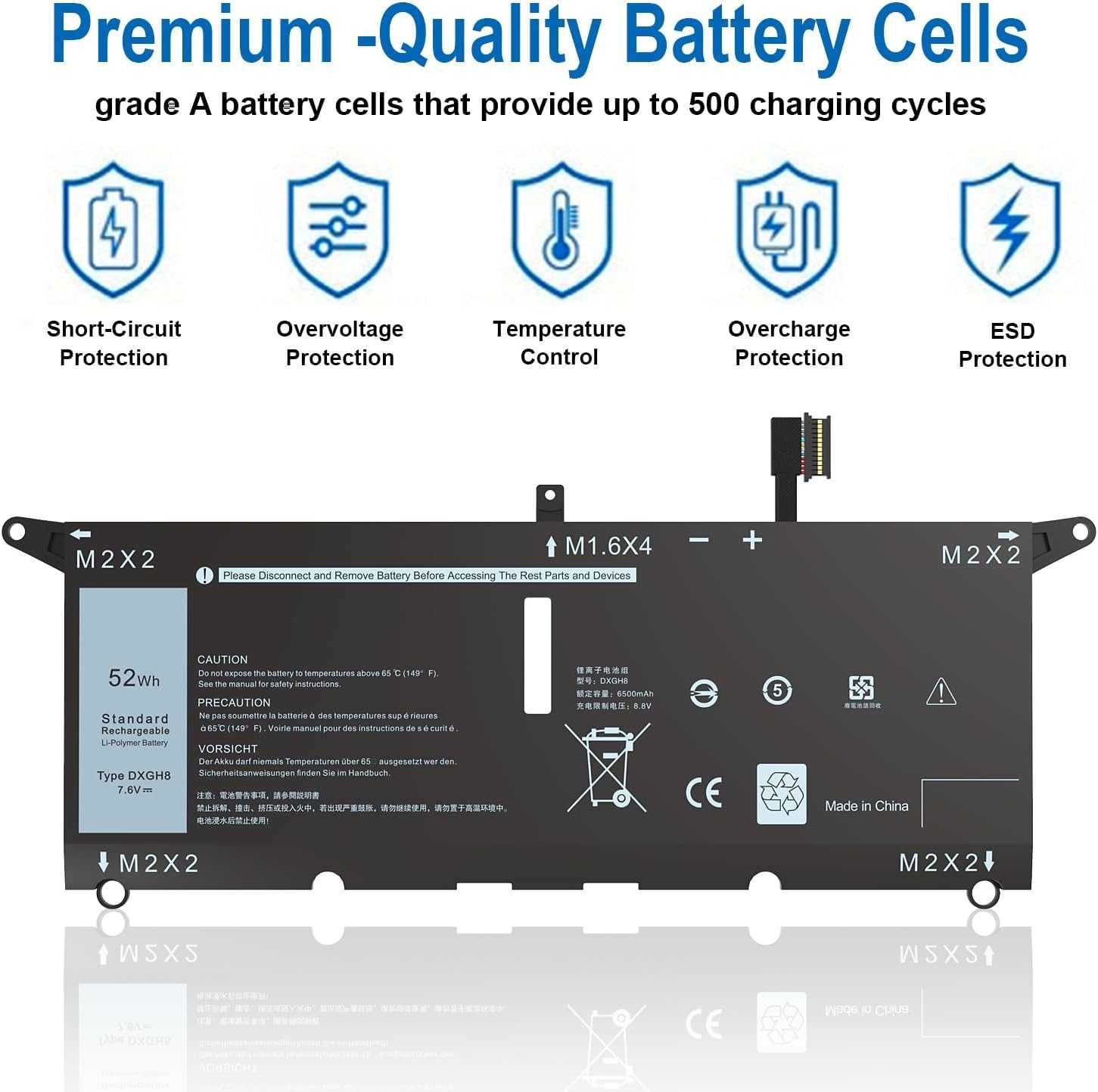 HASESS Батерия за лаптоп Dell - DXGH8 - P82G001, P113G001