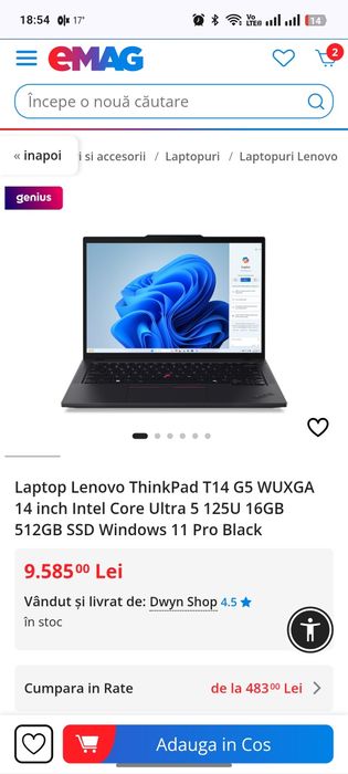Lenovo ThinkPad T14 G5 WUXGA 14 inch Intel Core Ultra 5 125U 16gb,512g