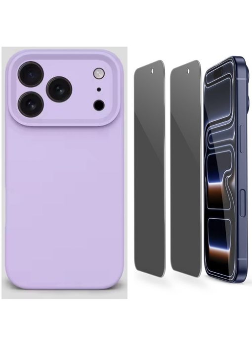 Husa Classic Alcantara + Folie Sticla Privacy  Iphone 17/AIR/PRO/MAX