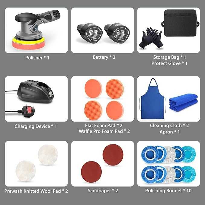 Mașină de lustruit auto fără fir cu 2 baterii