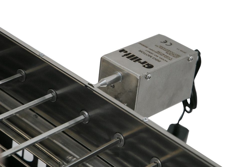 Grătar carbune BBQ FULL INOX 3 rotiserie in triunghi si 11 frigarui