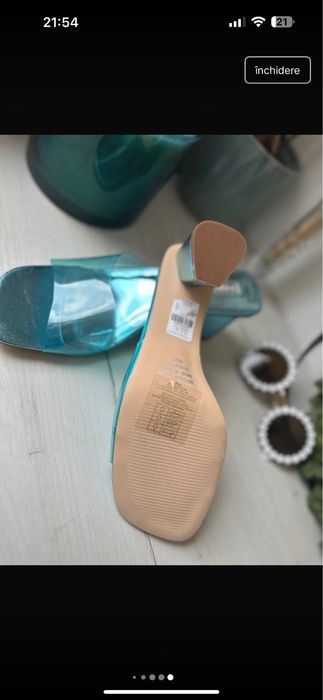 Papuci cu toc , marimea 39 , bareta transparenta