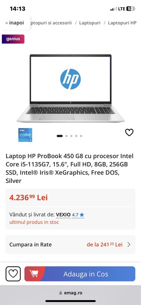 Laptop HP ProBook 450 G9 cu procesor intel core i5