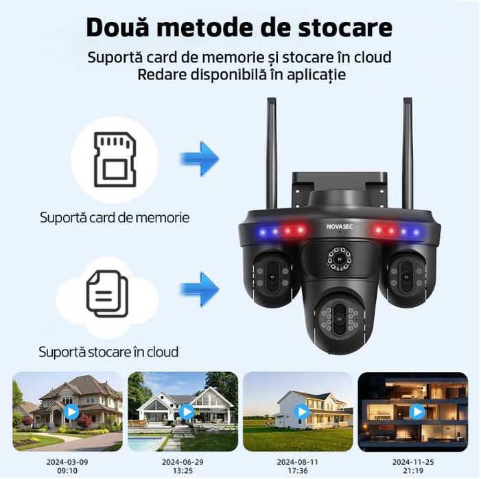 Camera de Supraveghere WiFI, 4 Camere, 20MP, Exterior/Interior, Alarma