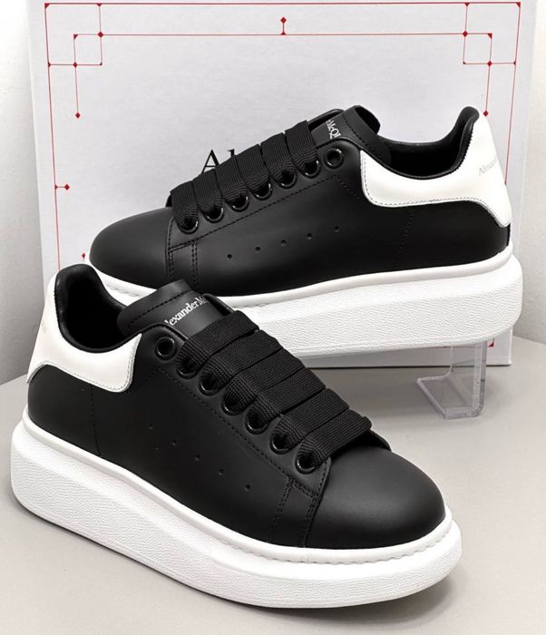 Adidasi Alexander Mcqueen albi negri piele naturala black white