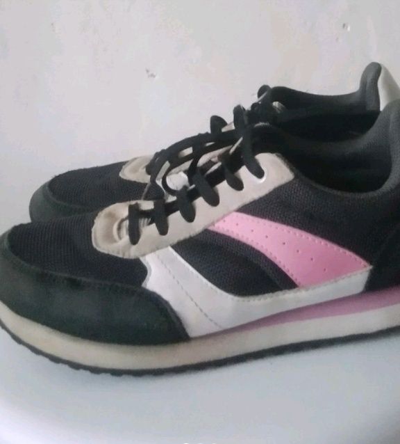 Glissade adidași fete negru cu roz, nr.36, piele naturală și întoarsă