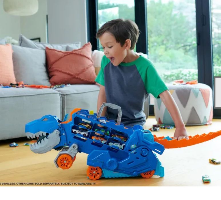Hot Wheels, T-Rex Mega Transporter, set de joaca cu masina mare