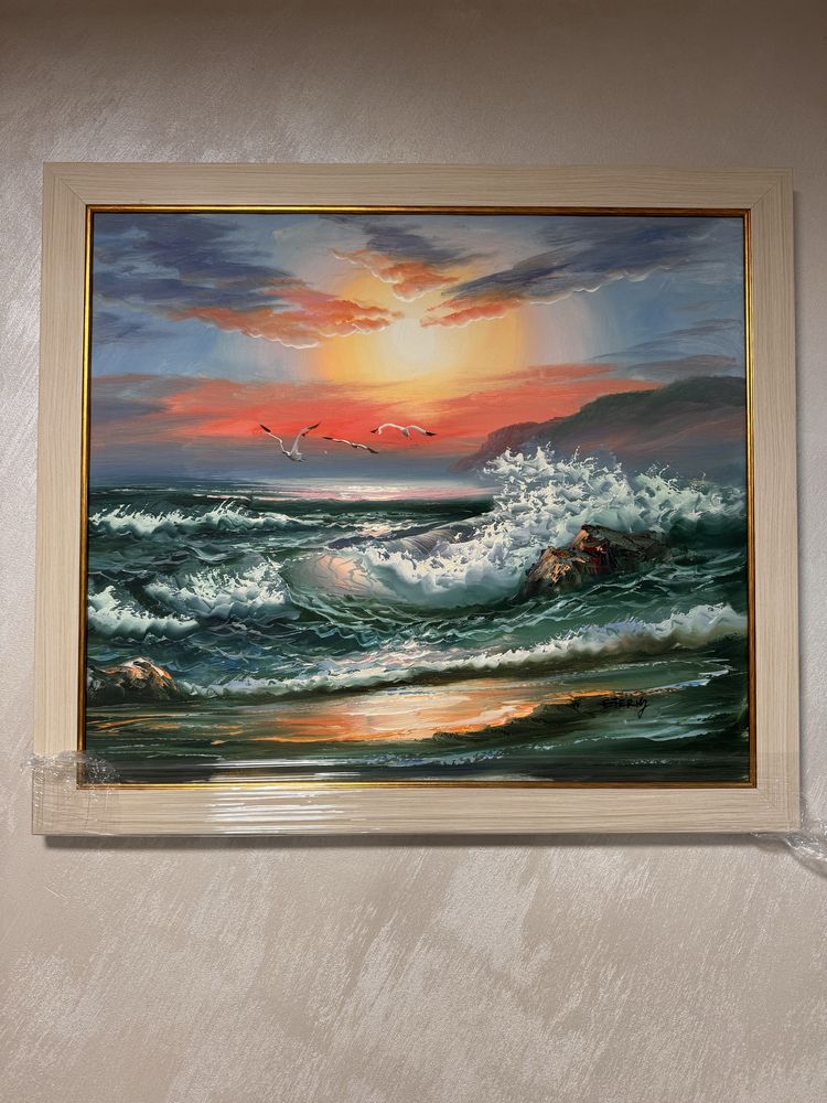 Картина, море, залез