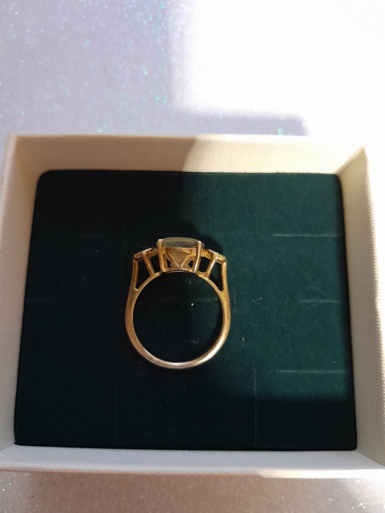 Inel din argint cu ametist verde și diamante brute verzi