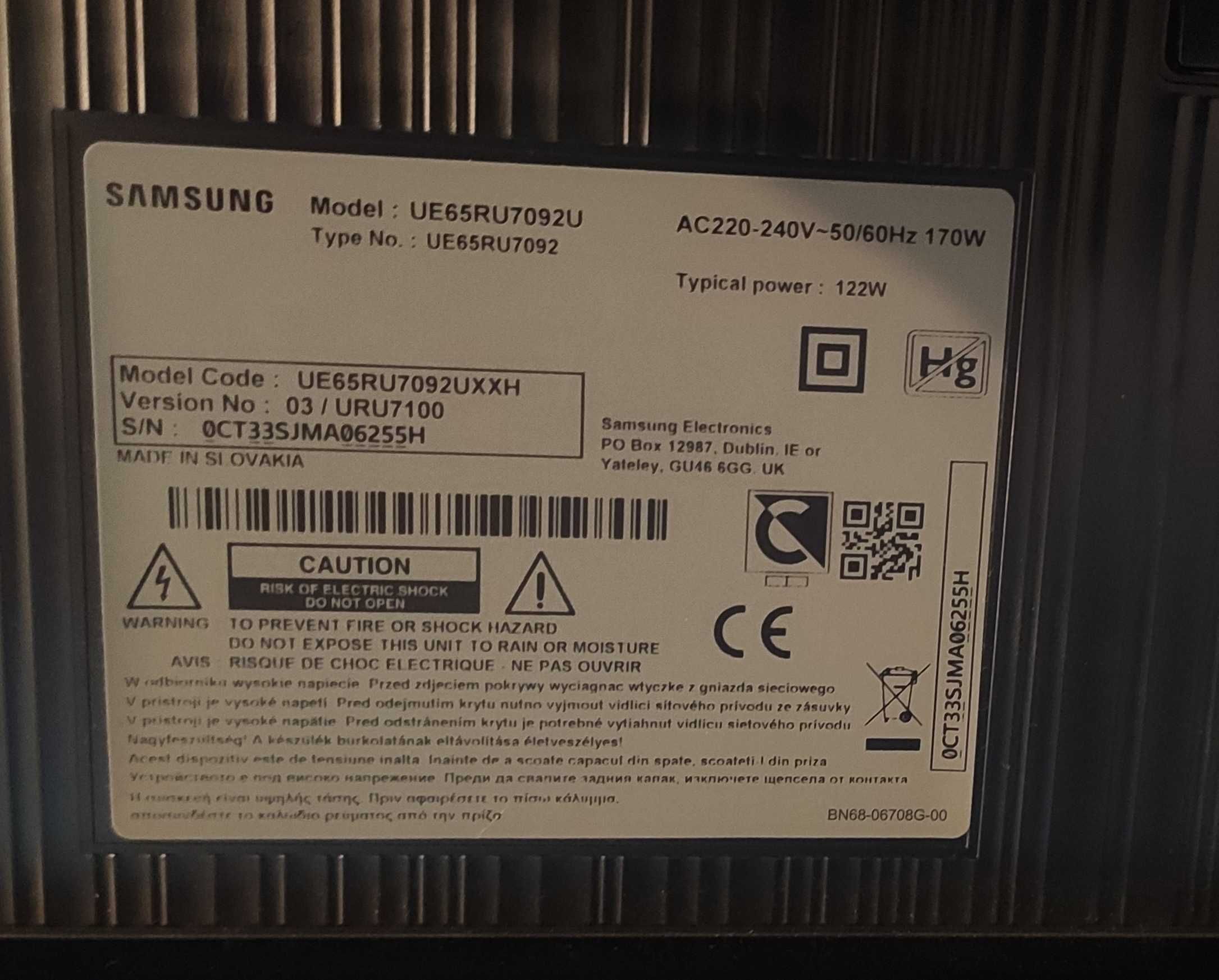 Телевизор Samsung UE65RU7092UXXH, 65" LED Smart TV, 4K