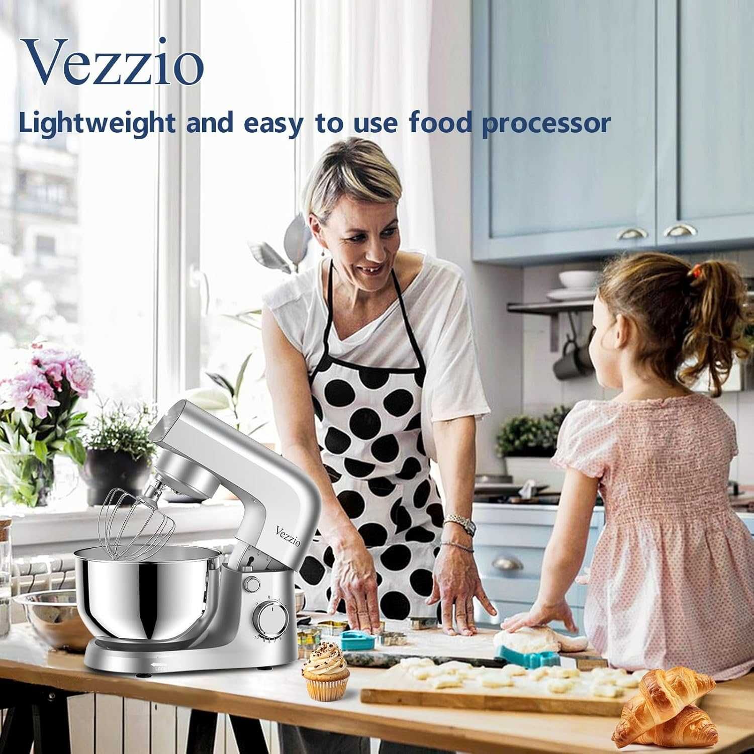 Стоящ миксер Vezzio, 4,5 литра, 1500 W, 10 скорости, сребрист